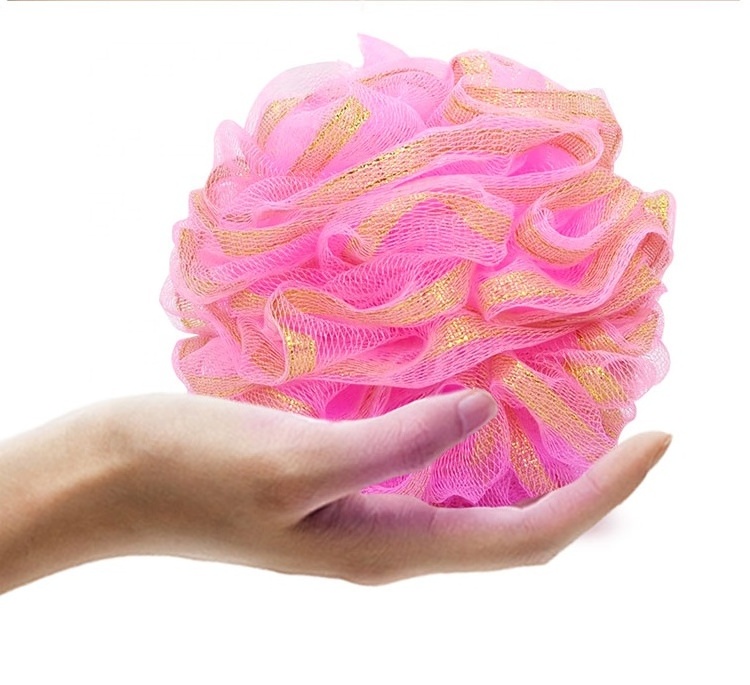 50g Pink Luxury Hotel Sponge Filled Bath Sponge with Golden Silk Thread Inside