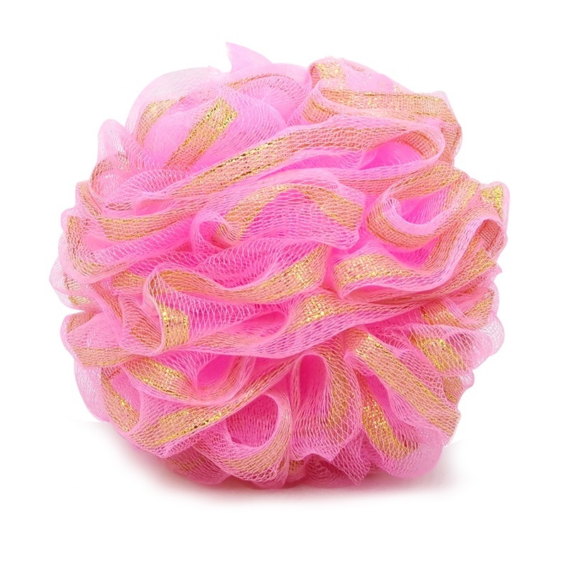 50g Pink Luxury Hotel Sponge Filled Bath Sponge with Golden Silk Thread Inside