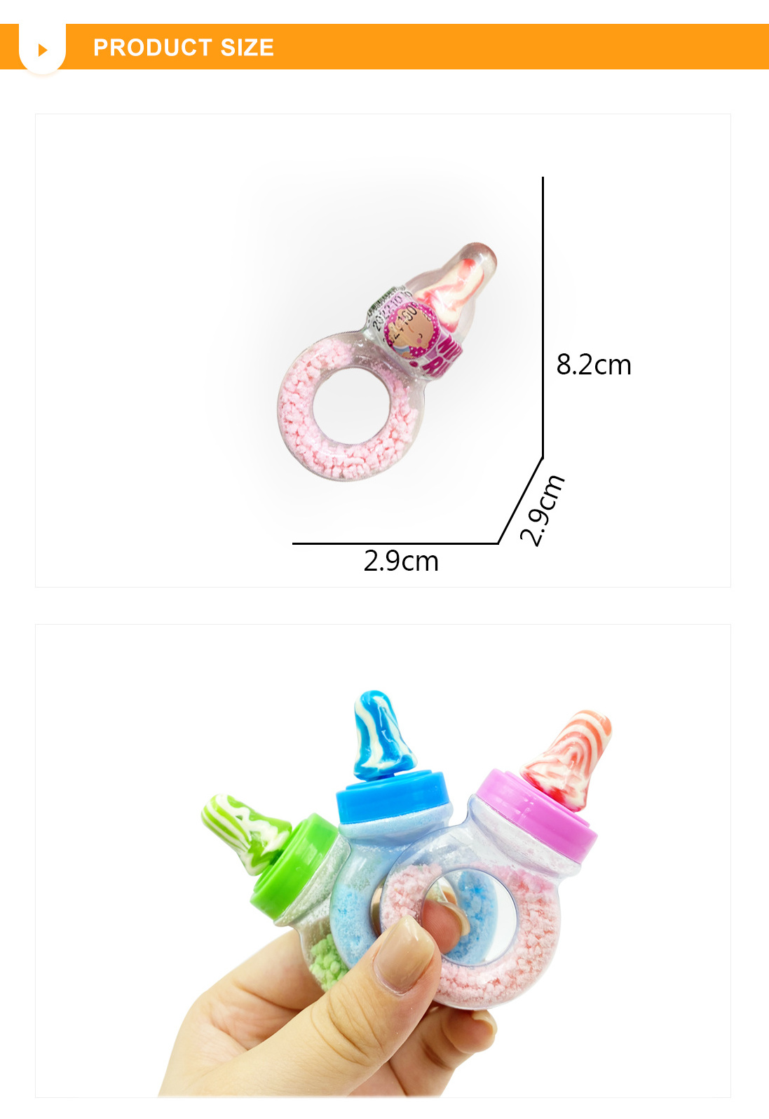 Wholesale fruit flavor pacifier shaped multicolored sweet bottle ring candy lollipops candy lollipops