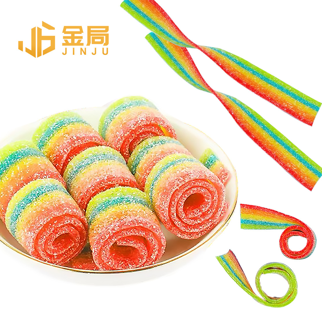 Children bulk fruit roll ups candies multicolor sour belts gummies confectionery strips soft candy