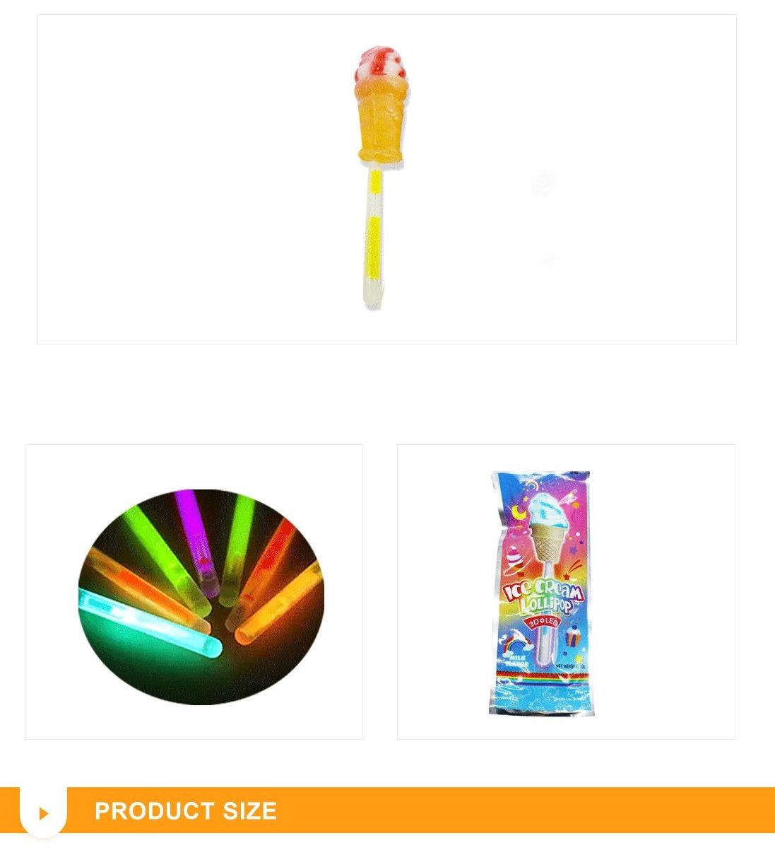 Custom kids hard candies lolly 3D ice cream candy independently packaged colorful glowing stick lollipop