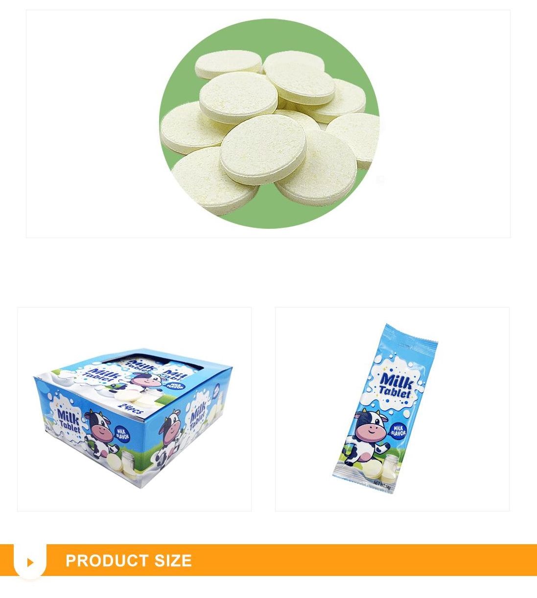 Chinese Cow Milk Flavored Dry Hard Confectionery Press Candy Milk Tablet Candy