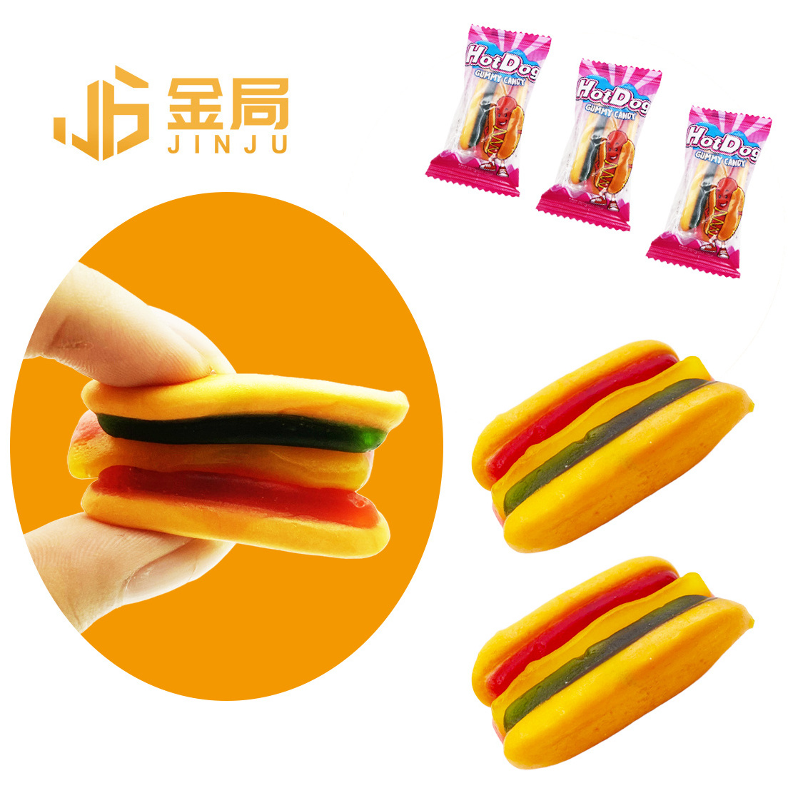 Wholesale Halal Fast Food Mini Hot Dog Shape Soft Sweet Gummy Fruit Jelly Gummy Candy