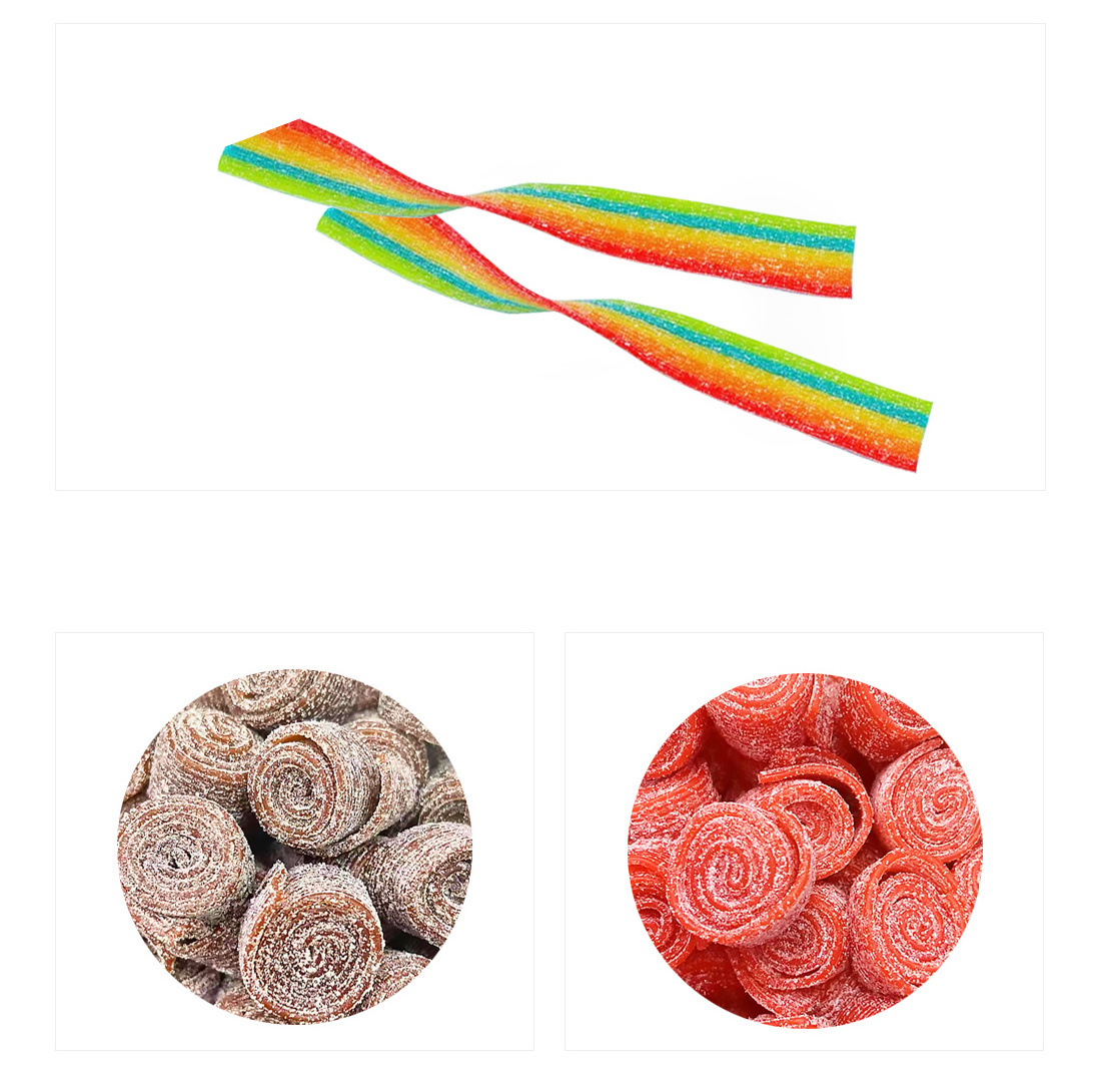 Children bulk fruit roll ups candies multicolor sour belts gummies confectionery strips soft candy