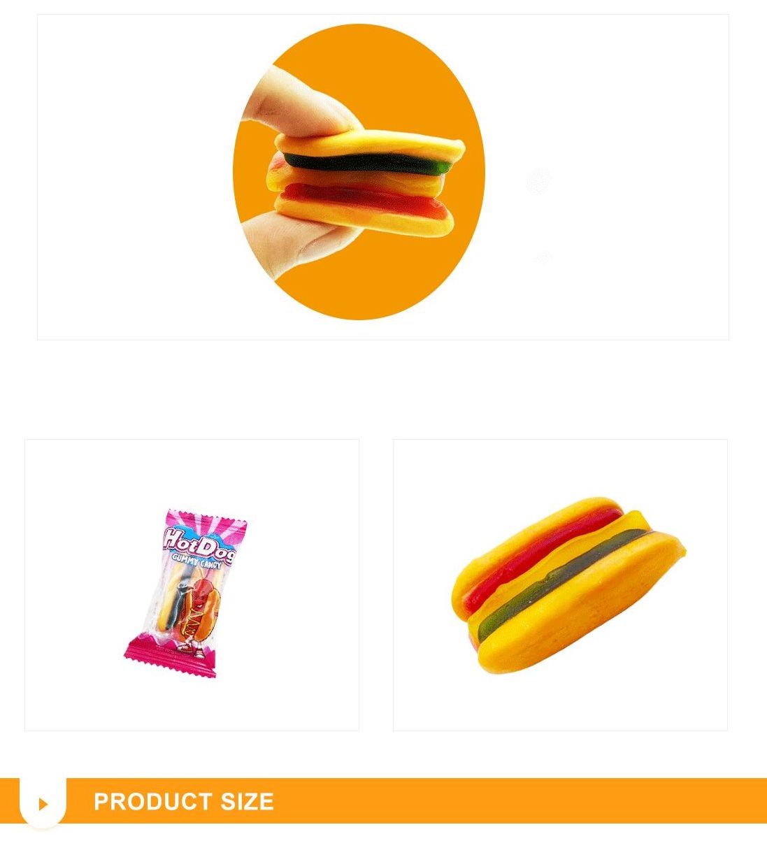 Wholesale Halal Fast Food Mini Hot Dog Shape Soft Sweet Gummy Fruit Jelly Gummy Candy