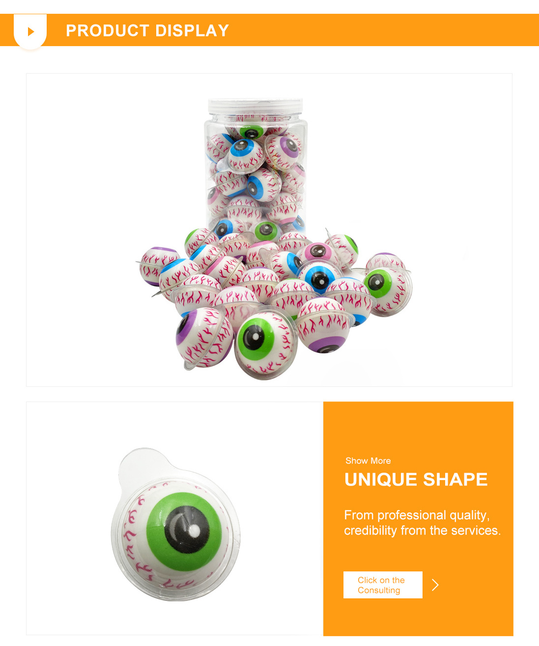 Wholesale Sweet Round Fruity Flavours Jam Filled Soft Candy Christmas Gummy Eyeballs Candy