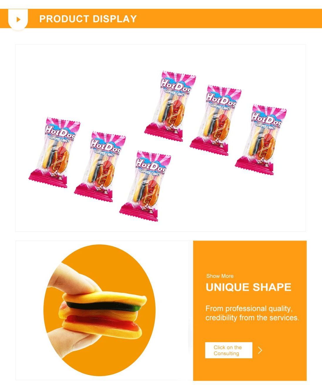 Wholesale Halal Fast Food Mini Hot Dog Shape Soft Sweet Gummy Fruit Jelly Gummy Candy