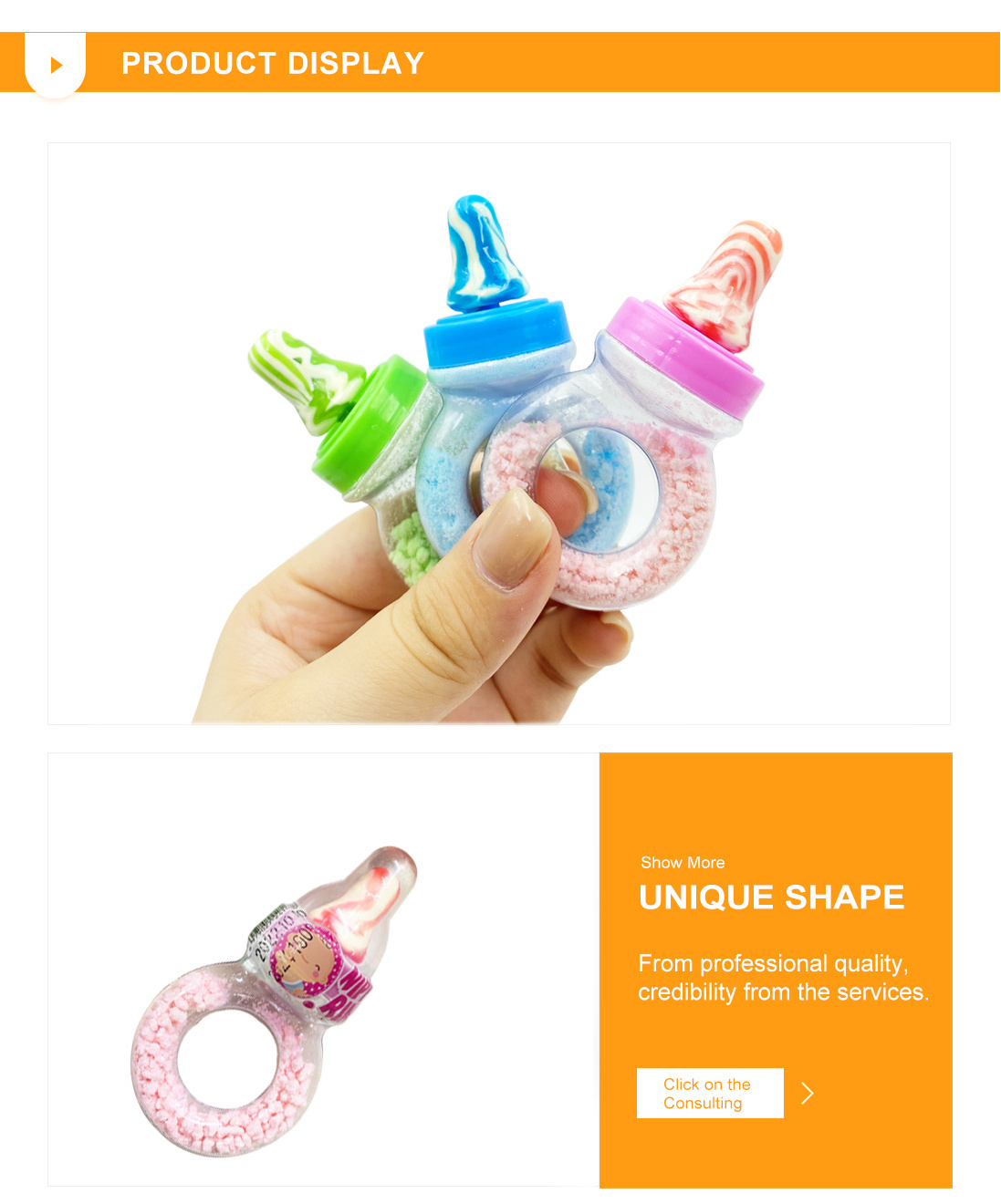 Wholesale fruit flavor pacifier shaped multicolored sweet bottle ring candy lollipops candy lollipops