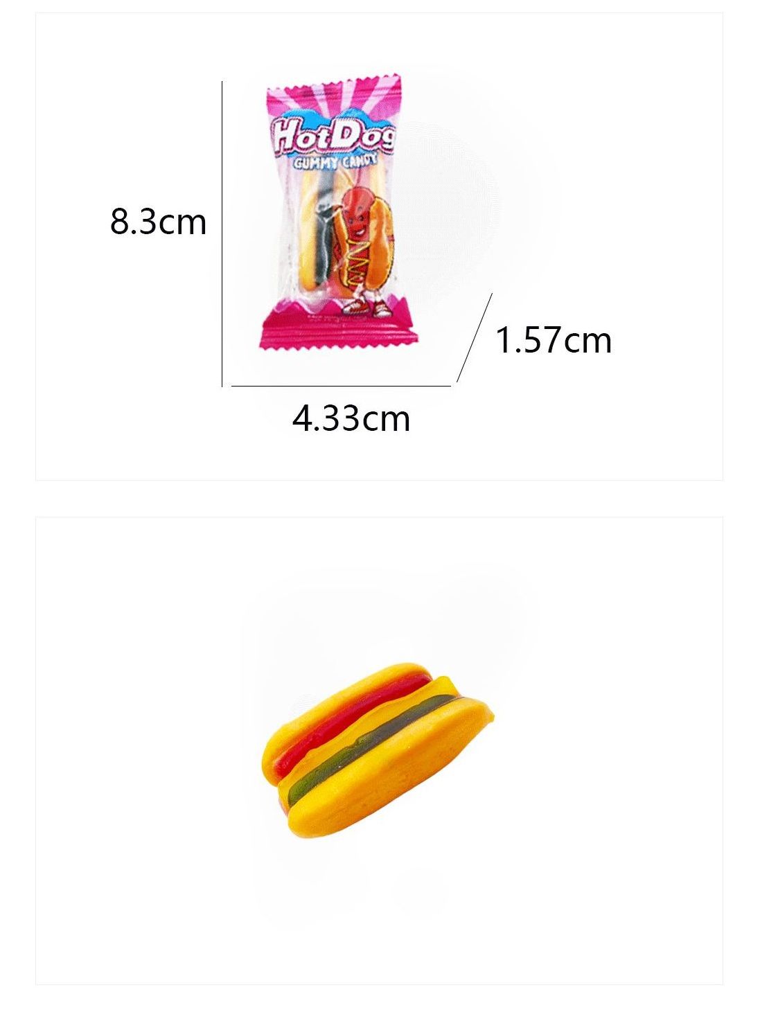 Wholesale Halal Fast Food Mini Hot Dog Shape Soft Sweet Gummy Fruit Jelly Gummy Candy