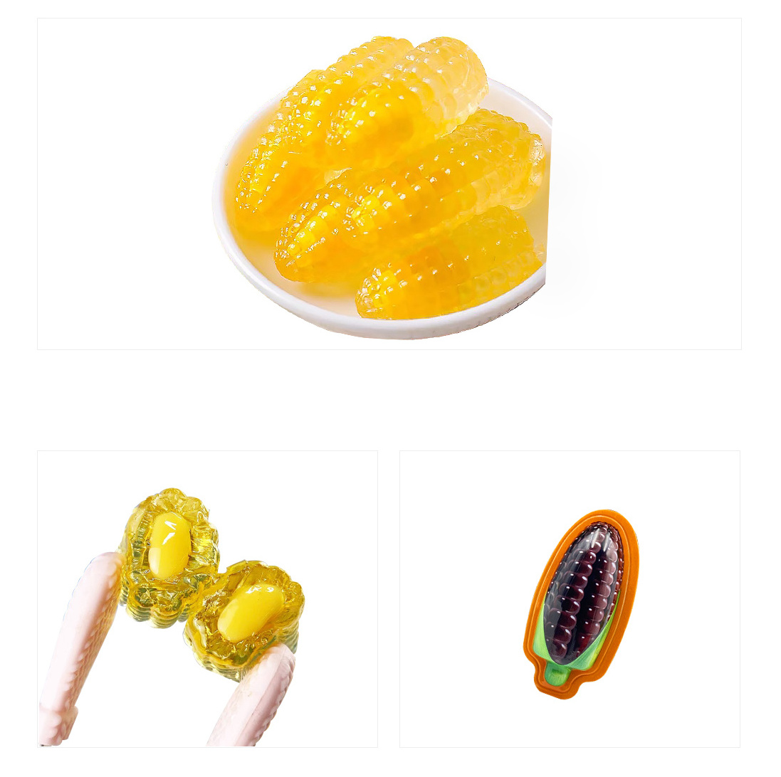 New Design Corn Shape Chews Gummy Candies Health Corn Jelly Gummy Candy with Jam