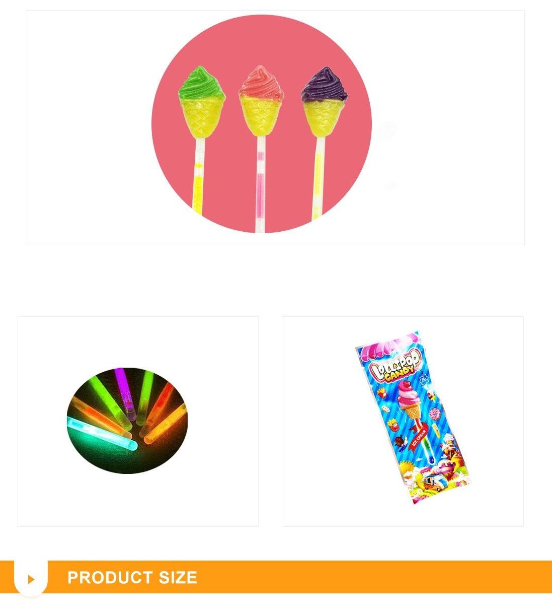 Middle east hot  ice cream hard candy lollipop different flavour sweet light up glow stick lollipop