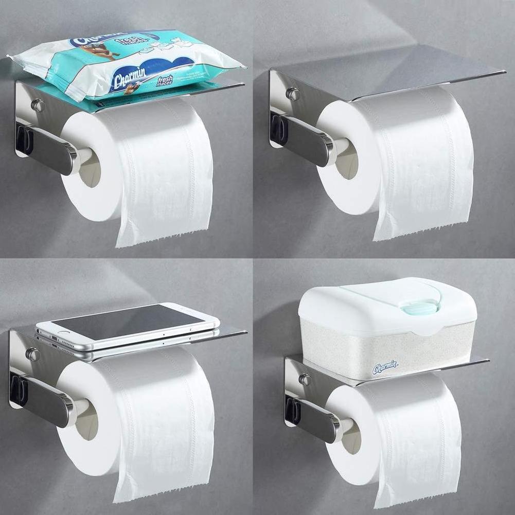 Toilet Paper Holder  SUS304 Stainless Steel Bathroom Paper Tissue Holder Mobile Phone Storage Shelf Rack Polished