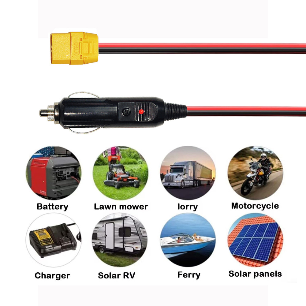 XT90 Male Cig Lighter Charging Cable Car Lighter Male Plug Connector Cable for Portable Solar Generator Power Station 14AWG 6FT