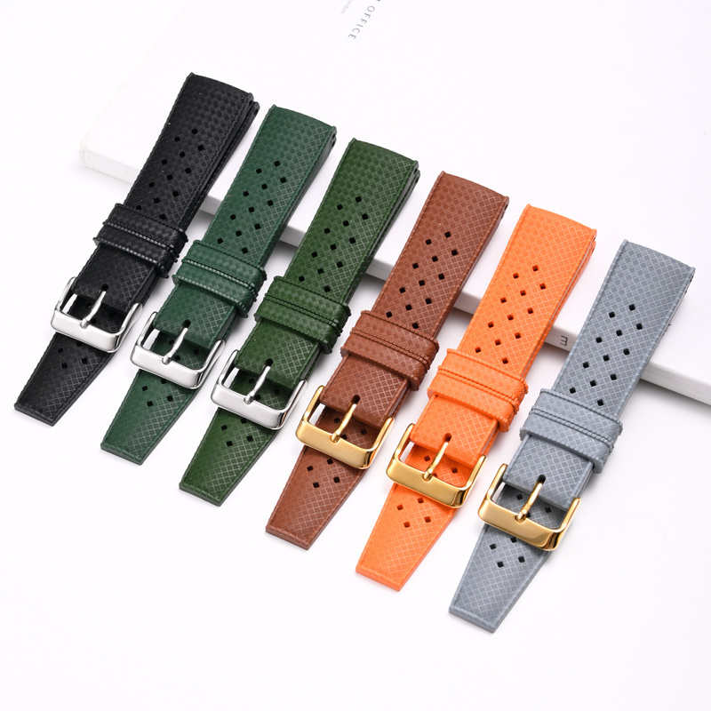 Hot sale Tropical strap 18 20 22mm FKM rubber watch bands soft silicone rubber sport diving wristband bracelet