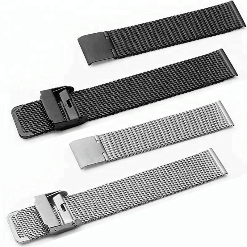 Fashion 0.6 coarse Stainless Steel Mesh  Milanese Loop  Watch  bracelet strap with double safety buckle for smart watch band