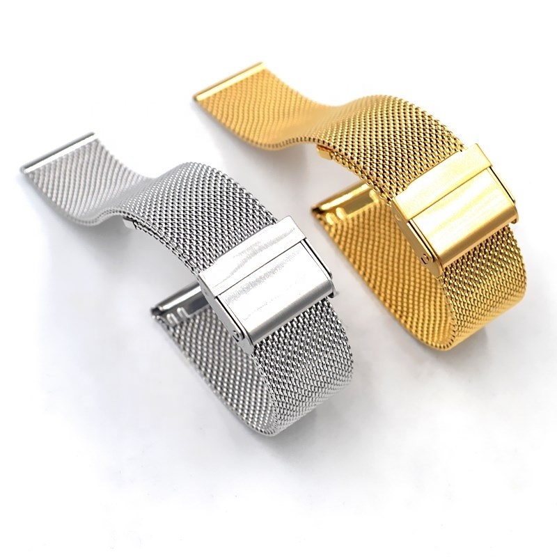 Fashion 0.6 coarse Stainless Steel Mesh  Milanese Loop  Watch  bracelet strap with double safety buckle for smart watch band