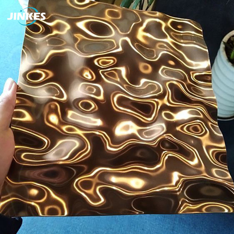 PVD Color Blue Gold Mirror Water Wave Stainless Steel Stamped Ripple Sheet for Wall Panel Ceiling Decoration