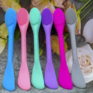 Double-Head Custom Logo Reusable Facial Mask Brush Applicator Silicon Mask Brush for Mud Clay Jelly Mask