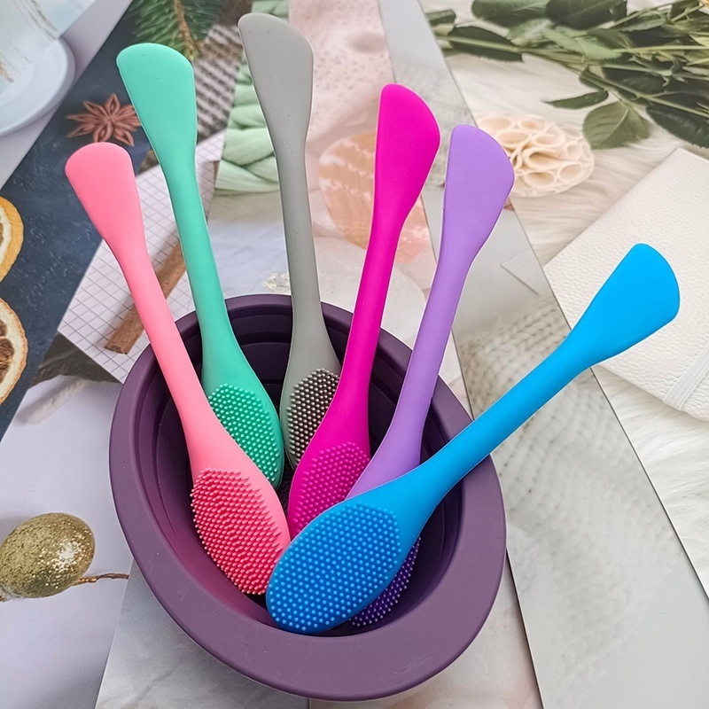 Double-Head Custom Logo Reusable Facial Mask Brush Applicator Silicon Mask Brush for Mud Clay Jelly Mask