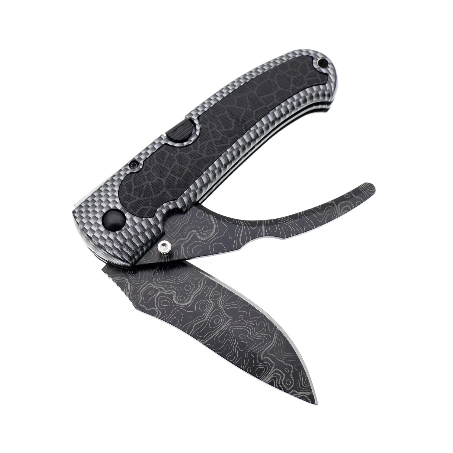 Back-Lock Stainless Steel Rubber Handle Camo Multi Blade Knife Wood Saw Hunting Knife for Outdoor Two Blade Folding Pocket Knife