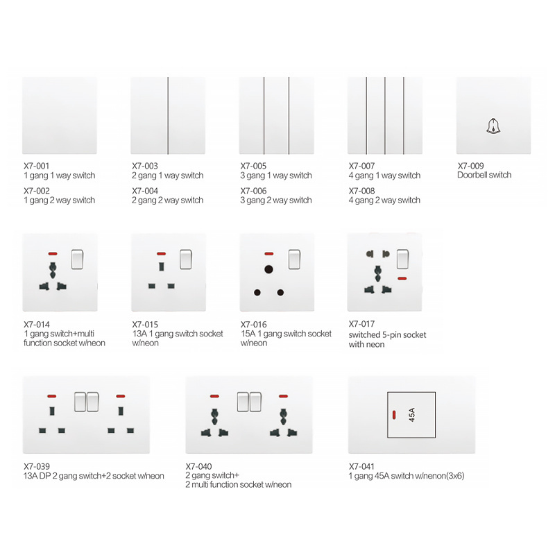 Custom Modern Style UK 16A Electric Power Household Indoor Piano Wall Light Switch Four Gang One Way Wall Switches