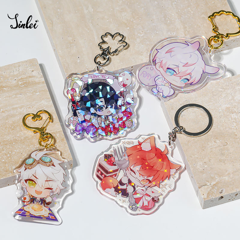 Jinlei Custom printed Acrylic anime badge cartoon Acrylic charm cartoon Acrylic keychain with glitter epoxy