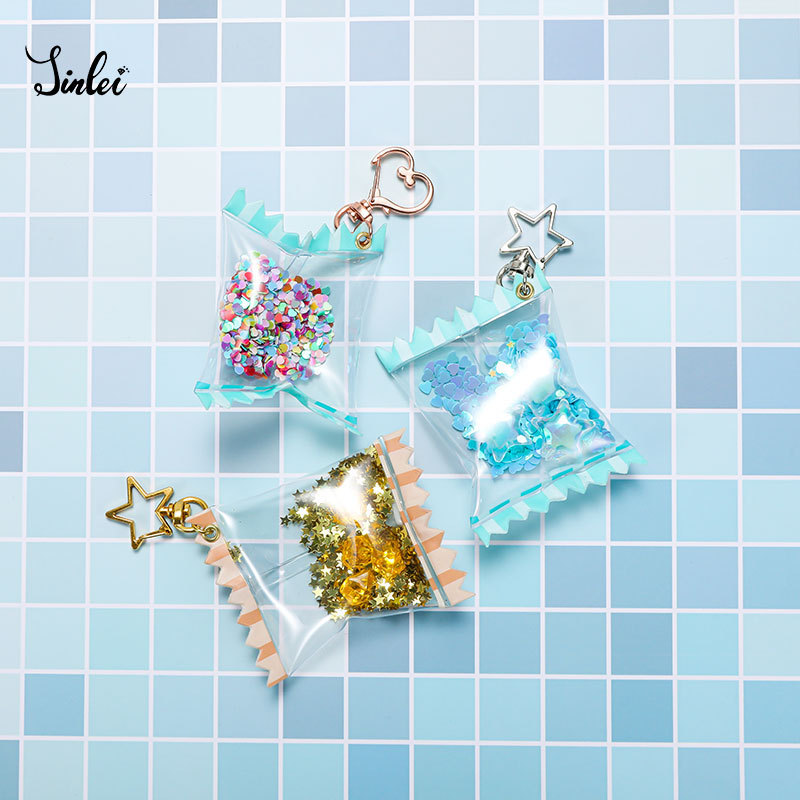 Jinlei acrylic candy bag shaker charms custom printing candy bag keychains plastic PVC candy bag charms