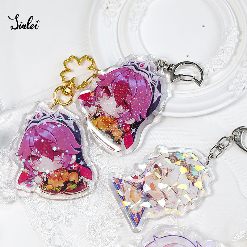 Jinlei Custom printed Acrylic anime badge cartoon Acrylic charm cartoon Acrylic keychain with glitter epoxy