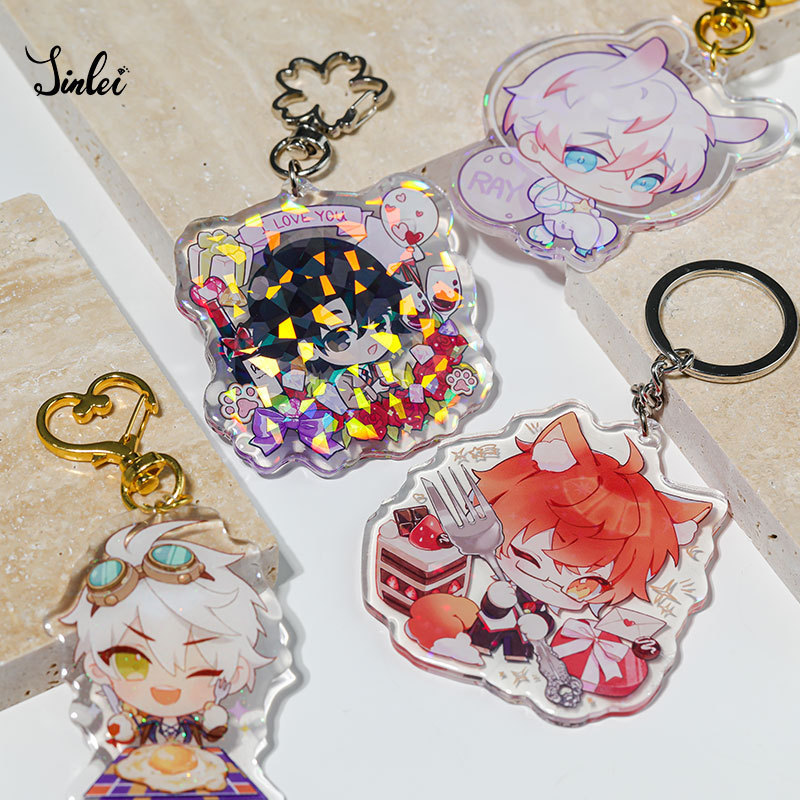 Jinlei Custom printed Acrylic anime badge cartoon Acrylic charm cartoon Acrylic keychain with glitter epoxy