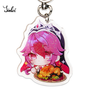 Jinlei Custom printed Acrylic anime badge cartoon Acrylic charm cartoon Acrylic keychain with glitter epoxy