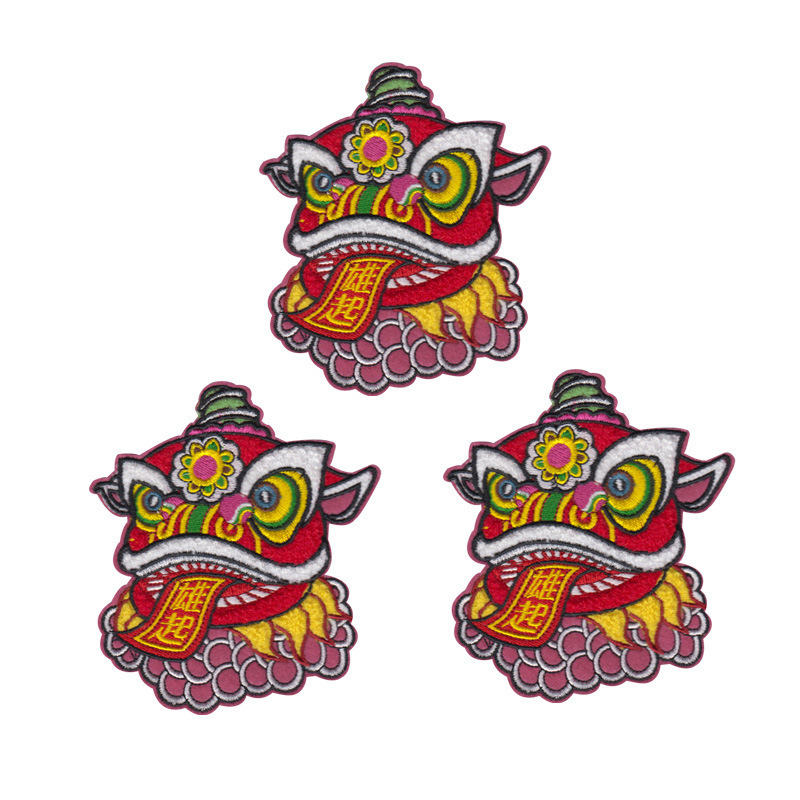 Custom Chinese style embroidery color patch Chenille patch applique lion dance embroidery