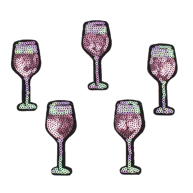 Sequin wine glass sticker Cartoon embroidery stemware sticker iron Sewing clothing applique