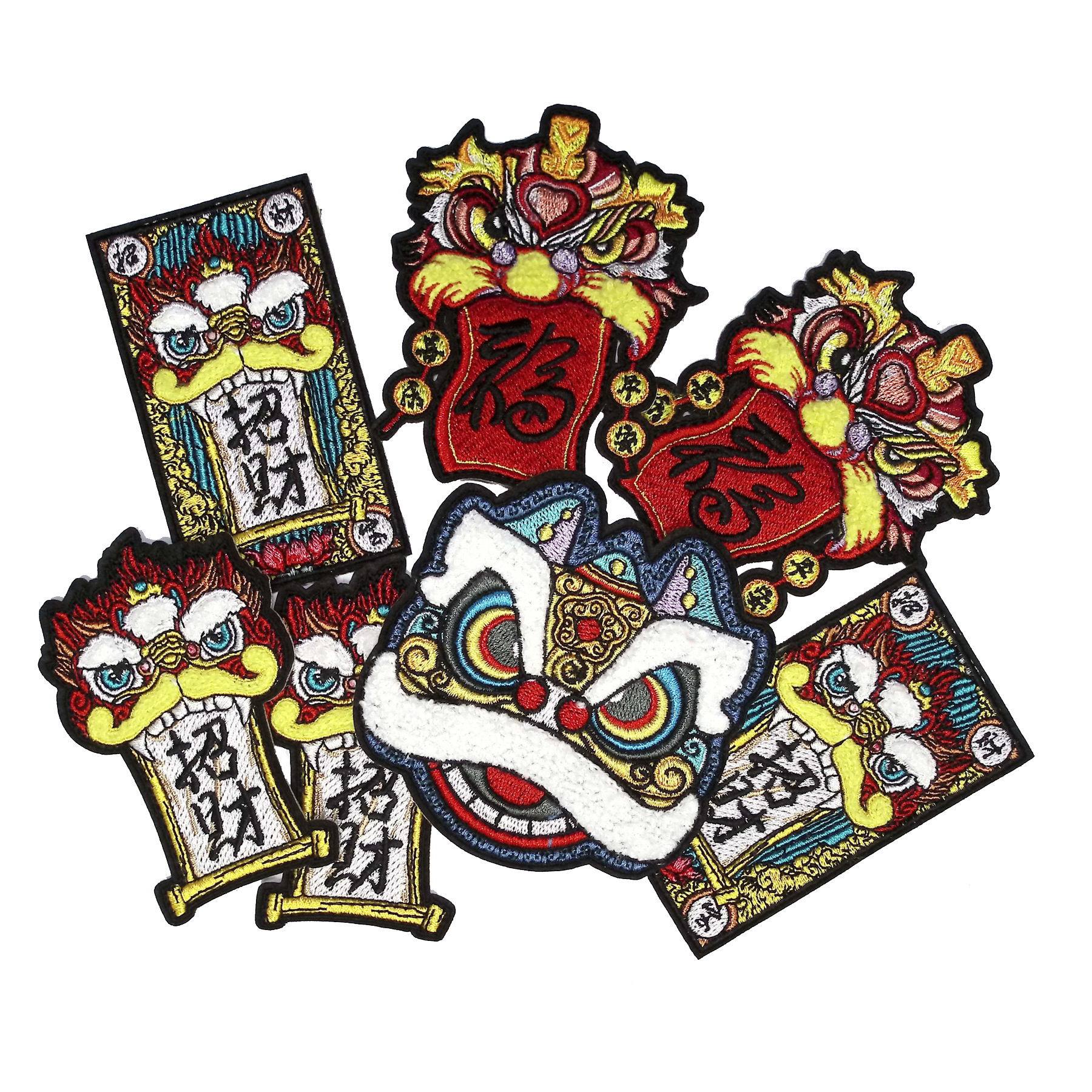 Custom Chinese style embroidery color patch Chenille patch applique lion dance embroidery