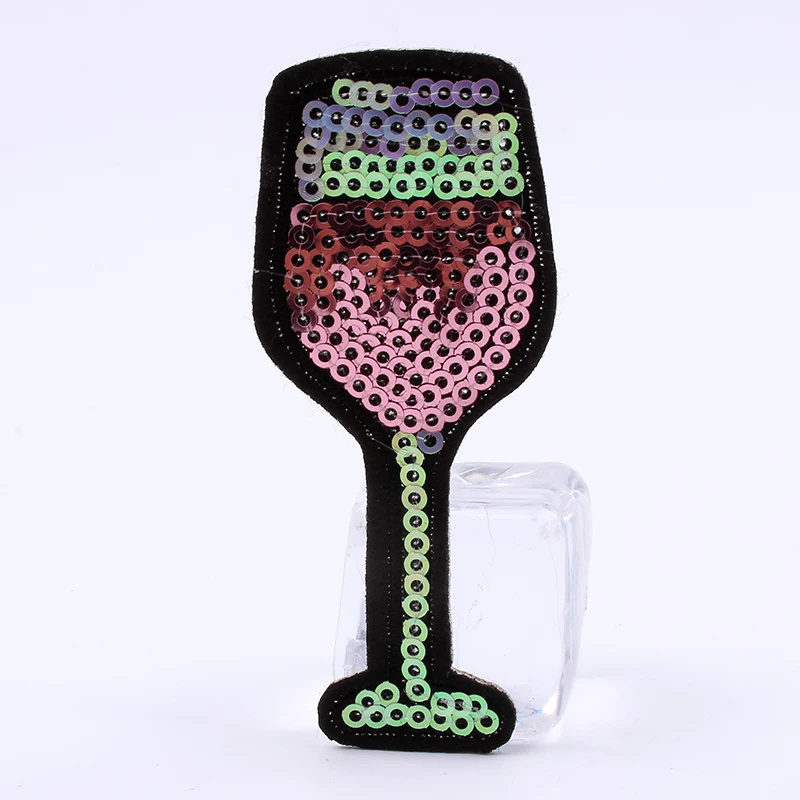 Sequin wine glass sticker Cartoon embroidery stemware sticker iron Sewing clothing applique