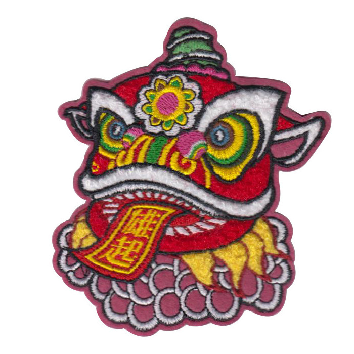 Custom Chinese style embroidery color patch Chenille patch applique lion dance embroidery