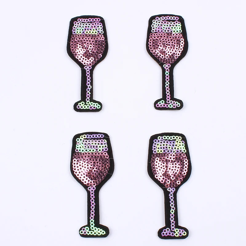 Sequin wine glass sticker Cartoon embroidery stemware sticker iron Sewing clothing applique