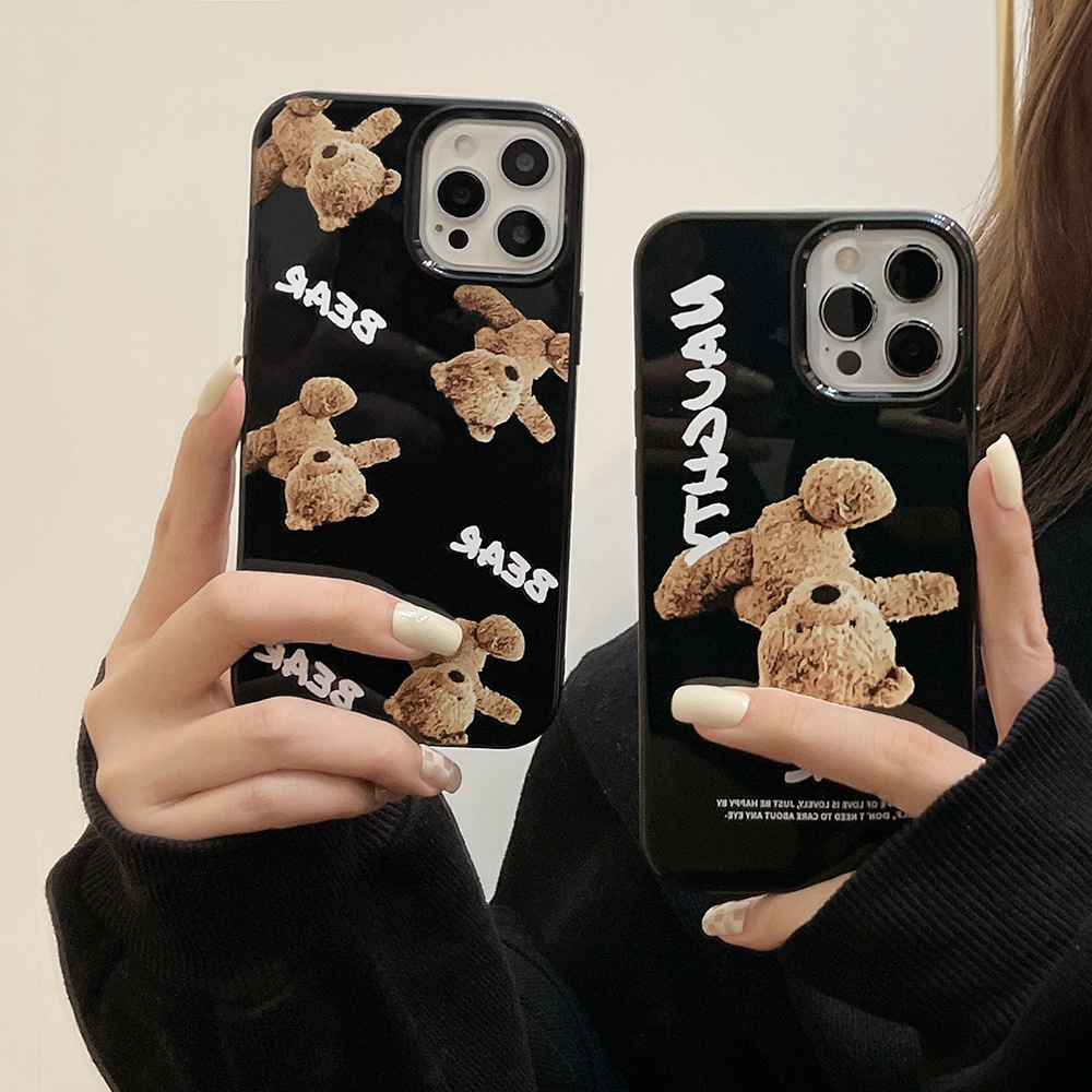 For iPhone 14 13 12 11 Pro Max XSmax XR X XS 7 8 Plus TPU Black Cartoon Inverted Teddy Bear Mobile Phone Case