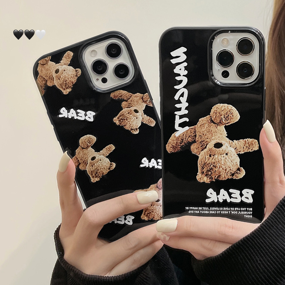 For iPhone 14 13 12 11 Pro Max XSmax XR X XS 7 8 Plus TPU Black Cartoon Inverted Teddy Bear Mobile Phone Case