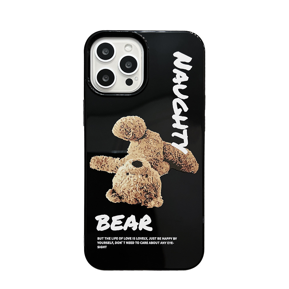 For iPhone 14 13 12 11 Pro Max XSmax XR X XS 7 8 Plus TPU Black Cartoon Inverted Teddy Bear Mobile Phone Case