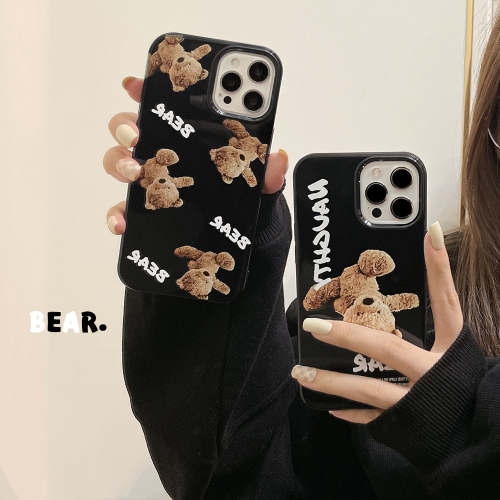 For iPhone 14 13 12 11 Pro Max XSmax XR X XS 7 8 Plus TPU Black Cartoon Inverted Teddy Bear Mobile Phone Case