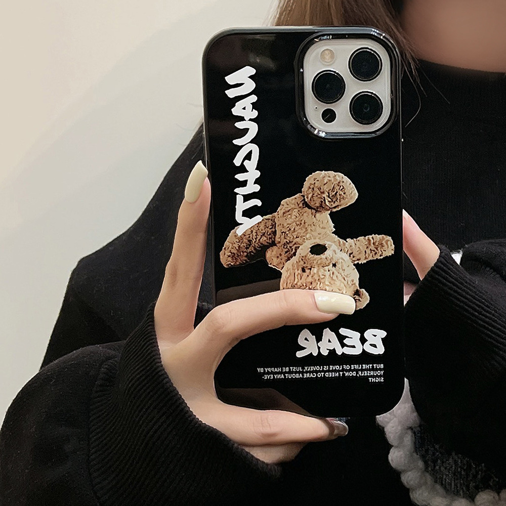 For iPhone 14 13 12 11 Pro Max XSmax XR X XS 7 8 Plus TPU Black Cartoon Inverted Teddy Bear Mobile Phone Case