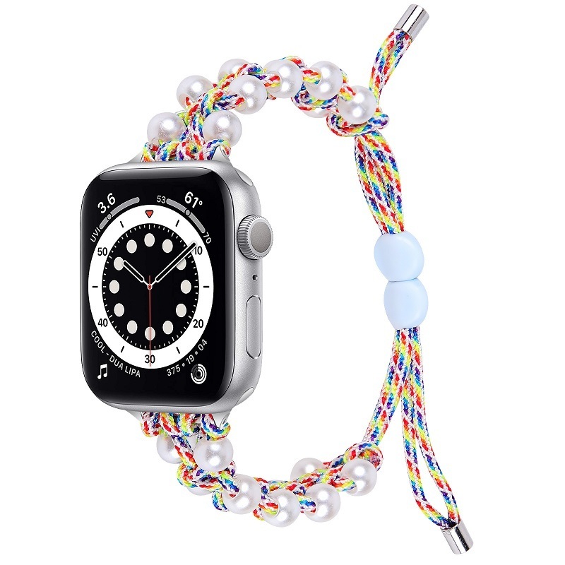 for Apple Watch 8 7 6 5 40mm 44mm 38mm 42mm Adjustable Pearls Parachute Rope Nylon Braided Watch Strap