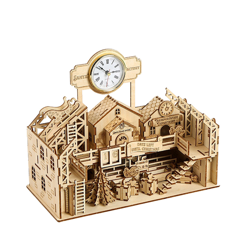 3d wooden puzzle for christmas custom 3d wood puzzle toys Santa's factory mini 3d puzzles