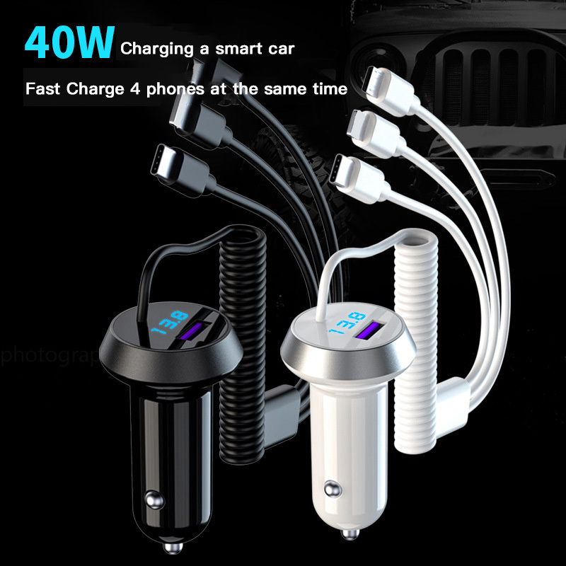 Hot Sell 1 Port Fast Car USB Chargers Single USB Port Quick Charging Car Charger With 3 In 1 Spring Charge Usb Cable