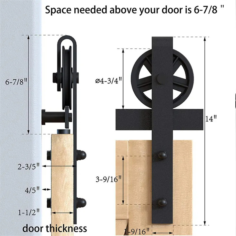 Black Barn Door Hanging Rail Wooden Door Sliding Guide Rail with Hanging Wheel Track for Door & Window Accessories