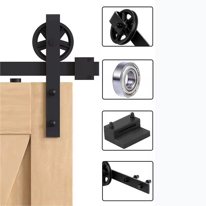 Black Barn Door Hanging Rail Wooden Door Sliding Guide Rail with Hanging Wheel Track for Door & Window Accessories