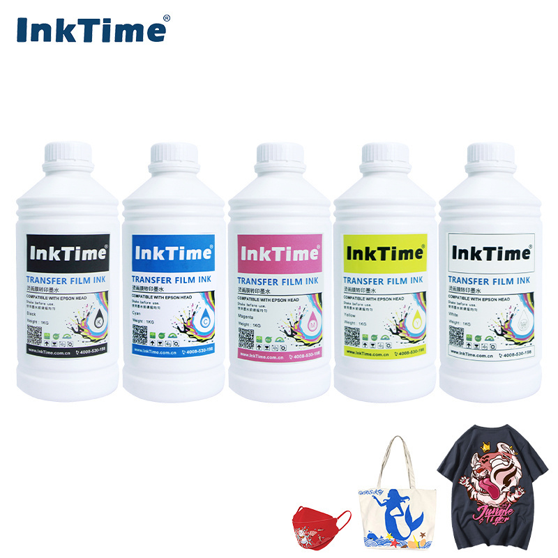 Inktime Manufacturer 5 Colors 1000ML Water Based DTF Pigment Ink For XP600 L1800 L1805 P600 P800 DX5 4720 I3200 Printer