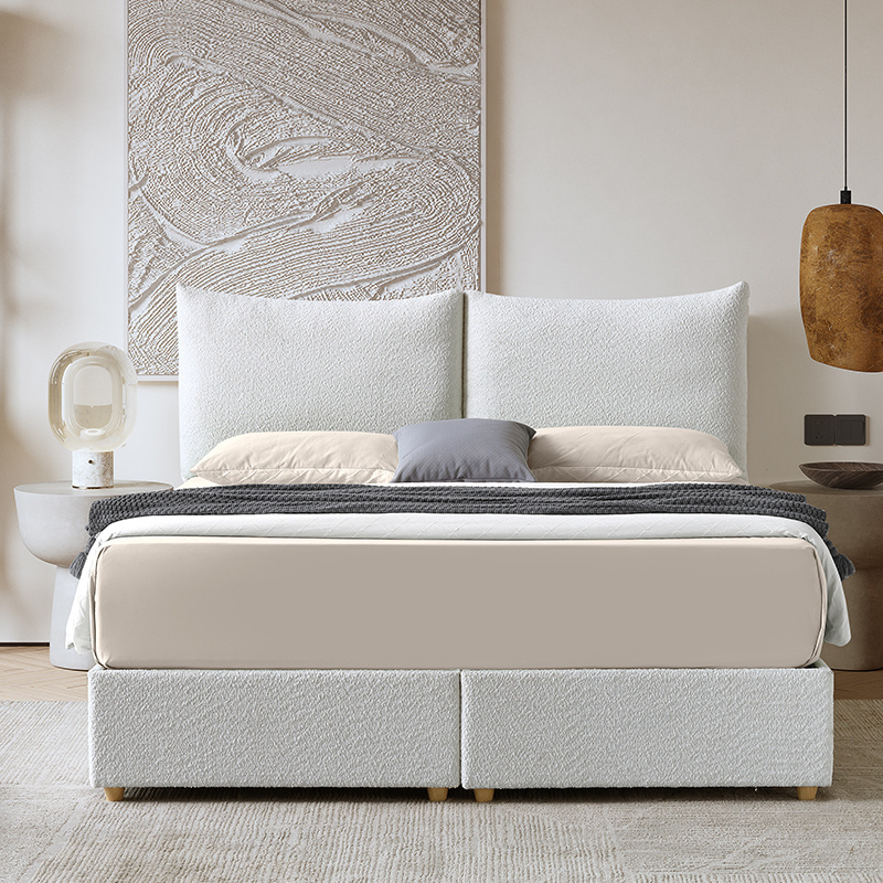 Modern Beige Gas Lift Up Storage Platform Box Bed Frame Queen Size Up-holstered Beds King with Tufted Headboard