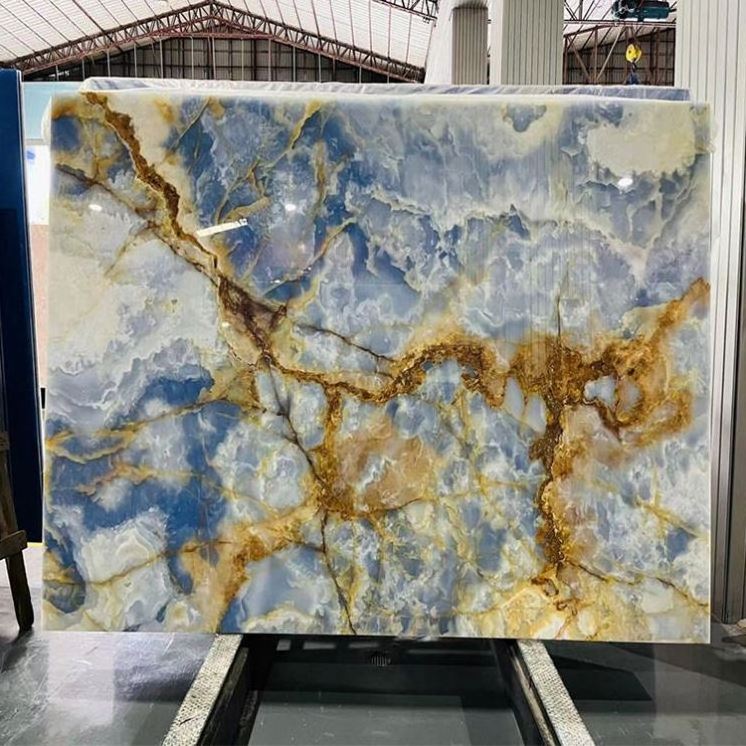 Luxury Hight Grade Jumbo Large Translucent Countertops Kitchen Slabs Tiles Backlit Sky Blue Onyx Marble