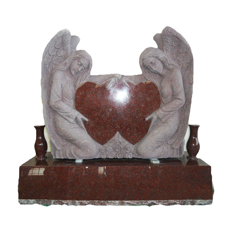 Customized Marble Tomb Memorial Stone,Cheap Double Angel Double Heart Headstone,Headstones Monuments